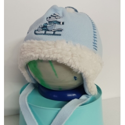 Czapka dziecięca zimowa Krochetta model 222 wiązana ocieplana czapeczka dla dziecka na obwód głowy 44 cm