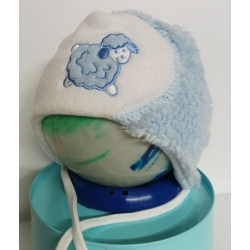 Czapka dziecięca zimowa Krochetta model 229 wiązana ocieplana czapeczka dla dziecka na obwód głowy 40 cm
