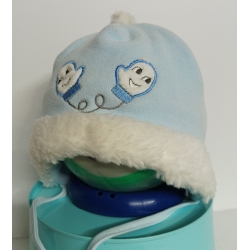 Czapka dziecięca zimowa Krochetta model 228 wiązana ocieplana czapeczka dla dziecka na obwód głowy 42 cm