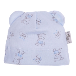 MirMar czapka Maluszek Misie niebieska bawełniana czapeczka dla dziecka na obwód głowy 30 cm