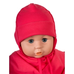 MirMar czapka bawełniana podwójna wiązana NORD malinowa czapeczka dla dziecka rozmiary 38,40,42 cm