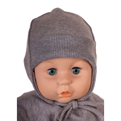 MirMar czapka bawełniana podwójna wiązana NORD szara czapeczka dla dziecka rozmiary   40  cm