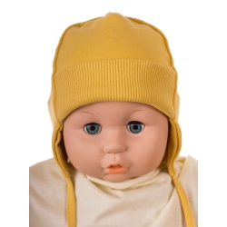 MirMar czapka bawełniana podwójna wiązana NORD żółta czapeczka dla dziecka rozmiary 36