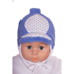 MirMar Czapka zimowa ocieplana PŁATEK niebieska welurowa czapeczka dla dziecka na obwód głowy 42 cm