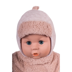 MirMar Czapka zimowa ocieplana SASZA beżowa welurowa czapeczka dla dziecka na obwód głowy 38 cm