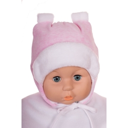 MirMar Czapka zimowa ocieplana ŻYRAFKA welurowa czapeczka dla dziecka na obwód głowy 44 cm