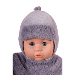 MirMar Czapka zimowa ocieplana SASZA szara welurowa czapeczka dla dziecka na obwód głowy 38 cm