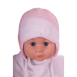 MirMar Czapka zimowa BAŁWANEK różowa welurowa czapeczka dla dziecka na obwód głowy 38 cm