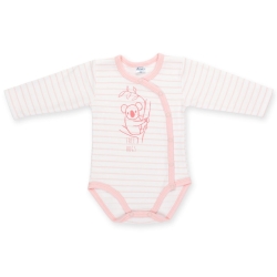 Pinokio body rozpinane z długim rękawem HAPPY KIDS w paski różowe rozmiary 56, 68 cm