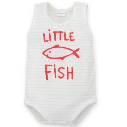Pinokio body na ramiączkach LITTLE FISH ecru w paski rozmiary 62-98 cm