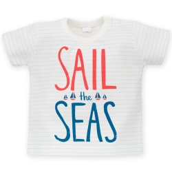Pinokio bluzka z długim rękawem T-shirt LITTLE FISH ecru w paski rozmiary 74, 86 cm