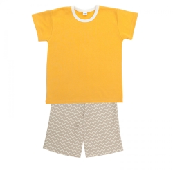 Pinokio piżama z krótkim rękawem pomarańczowo beżowa w zygzaki rozmiar 104 cm,122 cm