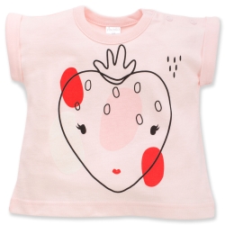Pinokio bluzka z krótkim rękawem T-shirt LOVE&LOVE bluzeczka różowa z truskawką rozmiary 68, 74, 80, 86 cm
