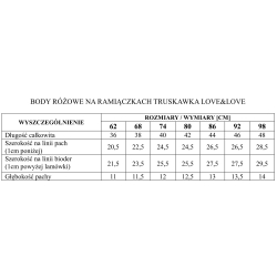 Pinokio body na ramiączkach LOVE&LOVE różowe z truskawką 62, 68, 74, 92, 98 cm