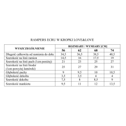 Pinokio rampers rozpinany LOVE&LOVE ecru w kropki rozmiary 56, 62, 68 cm