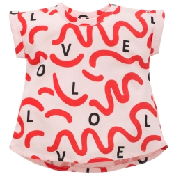 Pinokio tunika LOVE&LOVE różowa bluzka z krótkim rękawem w fale rozmiar 80 cm