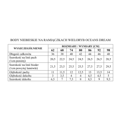 Pinokio body na ramiączkach OCEANS DREAMS niebieskie wieloryb rozmiary 62, 74, 80, 92 cm