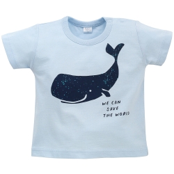 Pinokio bluzka z krótkim rękawem T-shirt OCEANS DREAMS niebieski z wielorybem rozmiary 68, 74, 80, 86 cm