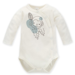Pinokio body rozpinane z długim rękawem SLOW LIFE ecru z małpką rozmiary 62, 74 cm