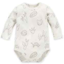 Pinokio body z długim rękawem SLOW LIFE ecru w zwierzątka rozmiary 62, 74, 86 cm