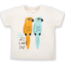 Pinokio bluzka z krótkim rękawem T-shirt SUMMER NICE DAY ecru z papugami rozmiary 68, 74, 80 cm
