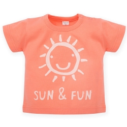Pinokio bluzka z krótkim rękawem T-shirt SUN & FUN łososiowa bluzeczka rozmiary 68, 74, 86, 92 cm