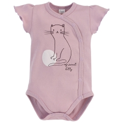 Pinokio body rozpinane z krótkim rękawem SWEET CHERRY różowe z kotkiem rozmiary 62,68,74 cm
