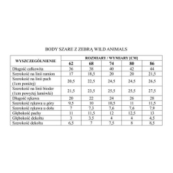 Pinokio body z długim rękawem WILD ANIMALS szare z zebrą rozmiary 68, 74 cm