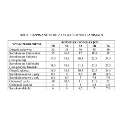 Pinokio body rozpinane z długim rękawem WILD ANIMALS ecru z tygrysem rozmiary 50, 56, 62, 68 cm