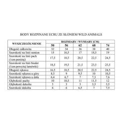 Pinokio body rozpinane z długim rękawem WILD ANIMALS ecru ze słoniem rozmiary 56, 68 cm