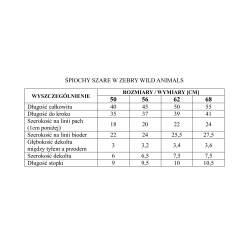Pinokio śpiochy WILD ANIMALS szare w zebry rozmiary 50, 56, 62, 68 cm