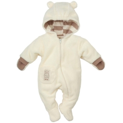 Pinokio pajacyk kombinezonik ocieplany LITTLE BEAR ecru z kapturem rozmiar 52 cm Organic Cotton