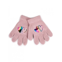 Dziecięce rękawiczki 5 palczaste różowe z hologramem SERCA 12 cm