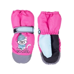 Rękawiczki YO Club REN-0310G ciepłe rękawice narciarskie dziewczęce z kotkiem 12 cm