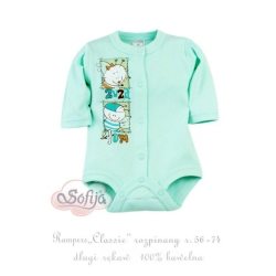Sofija  body  rampers rozpinany z długim rękawem CLASSIC zielony rozmiary 56, 62, 74 cm
