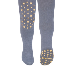 Steven rajstopy dziecięce bawełniane z ABSem stopa+kolana SZARY/GWIAZDKI rozmiar 92-98 cm