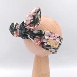 Opaska bawełniana na głowę Pin Up wiązana Baby in World Black Roses rozmiar 6-12m