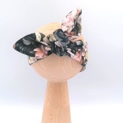 Opaska bawełniana na głowę Pin Up wiązana Baby in World Black Roses rozmiar 6-12m