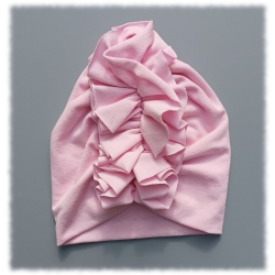 Czapka turban na głowę dziecka Tombiś Różowa podwójna czapeczka na obwód głowy 36/38 cm