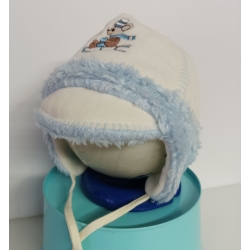Czapka dziecięca zimowa Krochetta model 120 wiązana ocieplana czapeczka dla dziecka na obwód głowy 44 cm