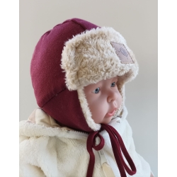Czapka zimowa Maja KACPER bordowa ocieplana czapeczka dla dziecka na obwód głowy 36, 38 cm