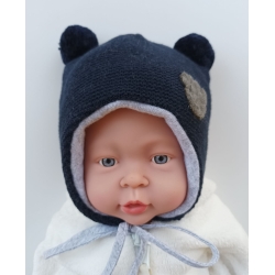 Czapka zimowa Maja MIŚ Granatowa ocieplana czapeczka dla dziecka na obwód głowy 36 cm