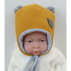 Czapka zimowa Maja MIŚ Musztardowa ocieplana czapeczka dla dziecka na obwód głowy 36 cm