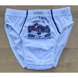 Majteczki SLIPY chłopięce Marcinkowski majtki dla chłopca AUTO RACES białe rozmiar 92/98 cm