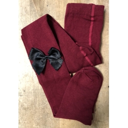 Milusie rajstopy dziecięce PRINCESSA bordowe rajstopki z kokardą dla dziecka rozmiar 116/122 cm