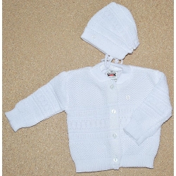 Komplecik niemowlęcy 2-częściowy sweterek + czapeczka rozmiary 56 cm zestaw biały