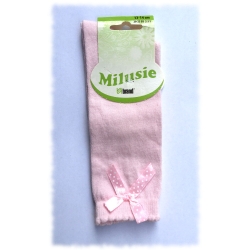 Milusie skarpetki Podkolanówki dziecięce bawełniane gładkie różowe z wstążką różową 13-14cm rozmiar 20-23 EU