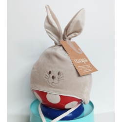 Czapka zimowa wiązana Maja KIC - KIC welurowa dwuwarstwowa beżowa czapeczka dla dziecka na obwód głowy 46, 50, 52 cm