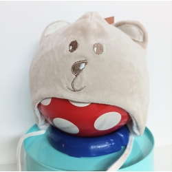 Czapka zimowa wiązana Maja MISIEK welurowa dwuwarstwowa beżowa czapeczka dla dziecka na obwód głowy  50, 52 cm