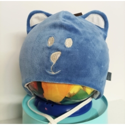 Czapka zimowa wiązana Maja MISIEK welurowa dwuwarstwowa niebieska czapeczka dla dziecka na obwód głowy 46, 50, 52 cm